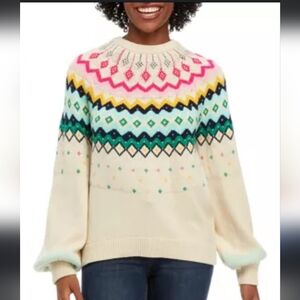 Crown & Ivy Women’s XXL Fair Isle Sweater Beige Pink Blue Coquette Preppy Rare
